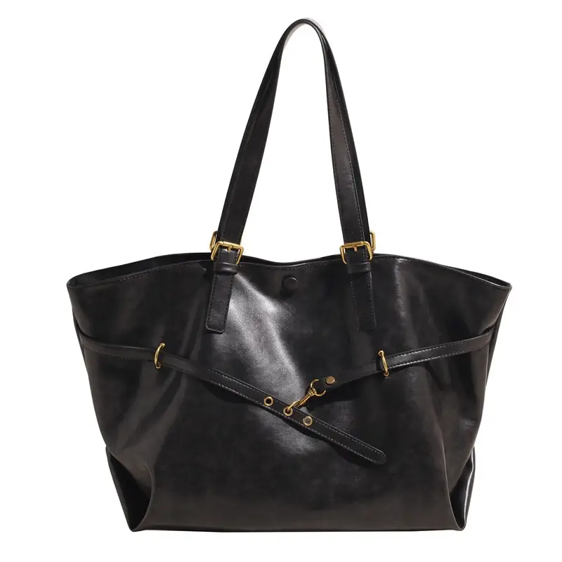 Black Leather Tote Bag for Women Autumn Winter 2025 - Image 3
