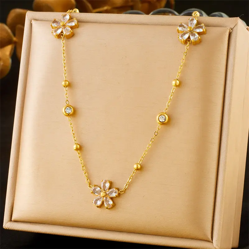 Gold Zircon Plum Blossom Chain Pendant Set — feature 2