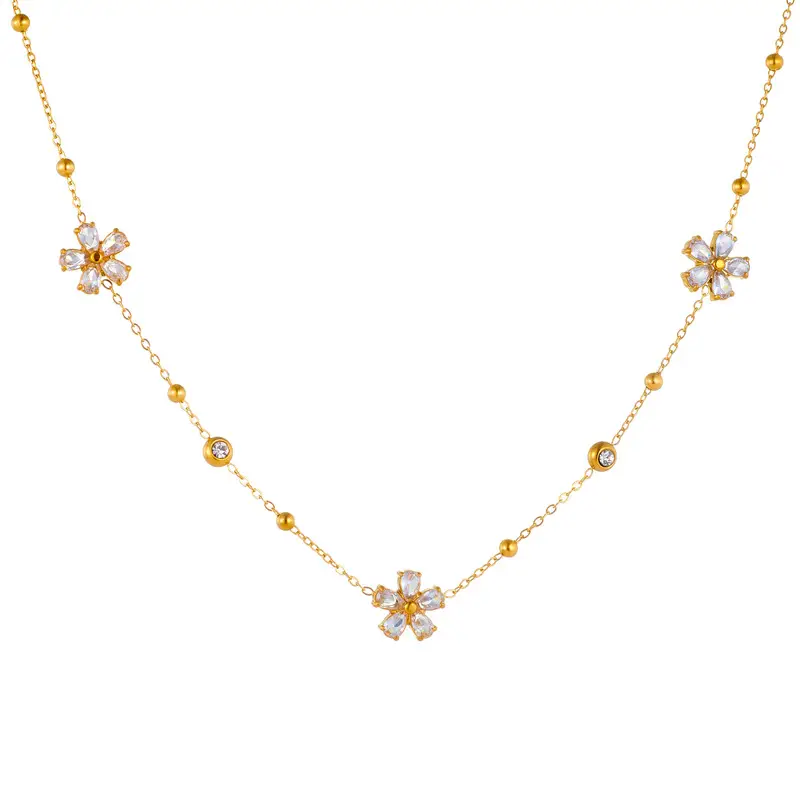 Gold Zircon Plum Blossom Chain Pendant Set — feature 6