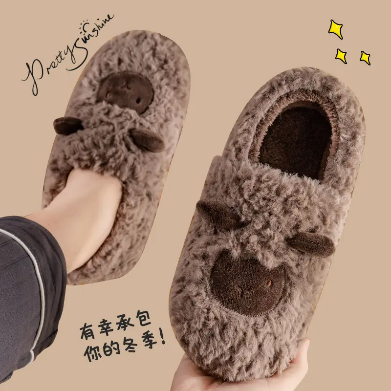 Jialiya Cotton Slippers for Women in Autumn and Winter with Heel 2025 New Home Indoor Warm Plush Outer Wear Cotton Shoes for Men - Image 2