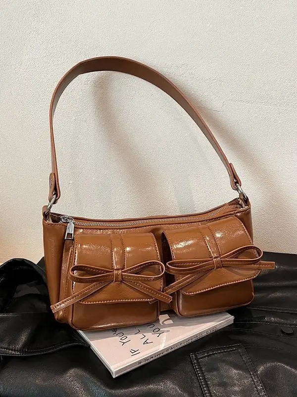 Women's Brown Bow Shoulder Crossbody Bag 2024