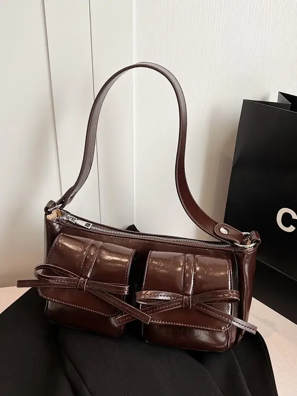 Women's Brown Bow Shoulder Crossbody Bag 2024