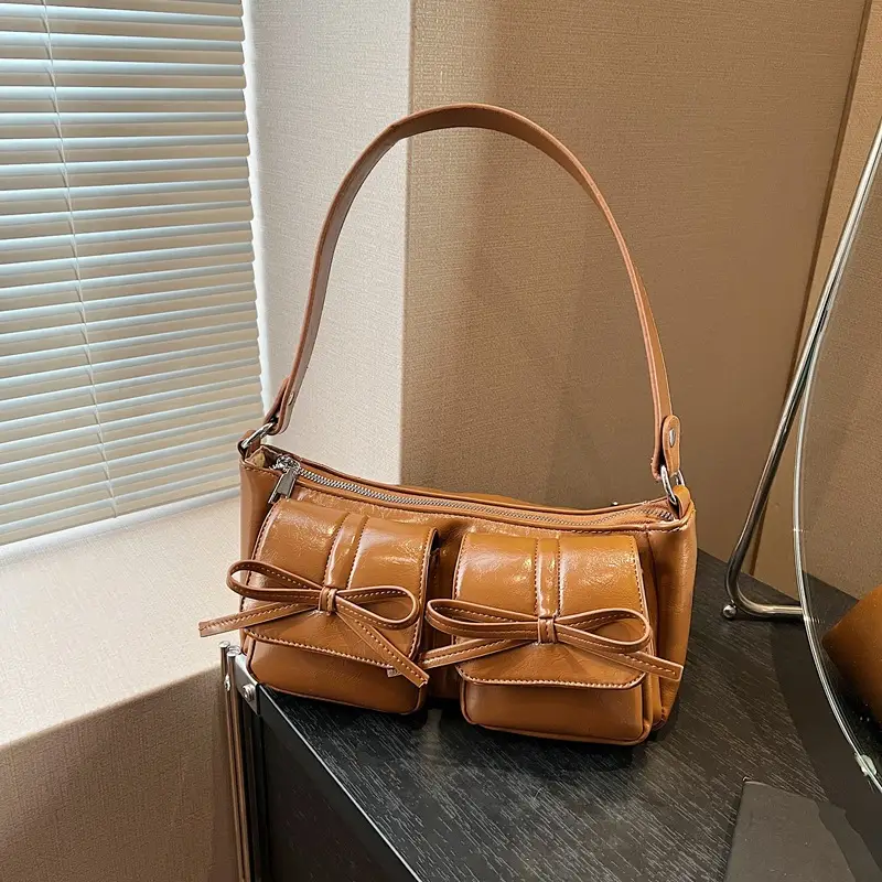Women's Brown Bow Shoulder Crossbody Bag 2024