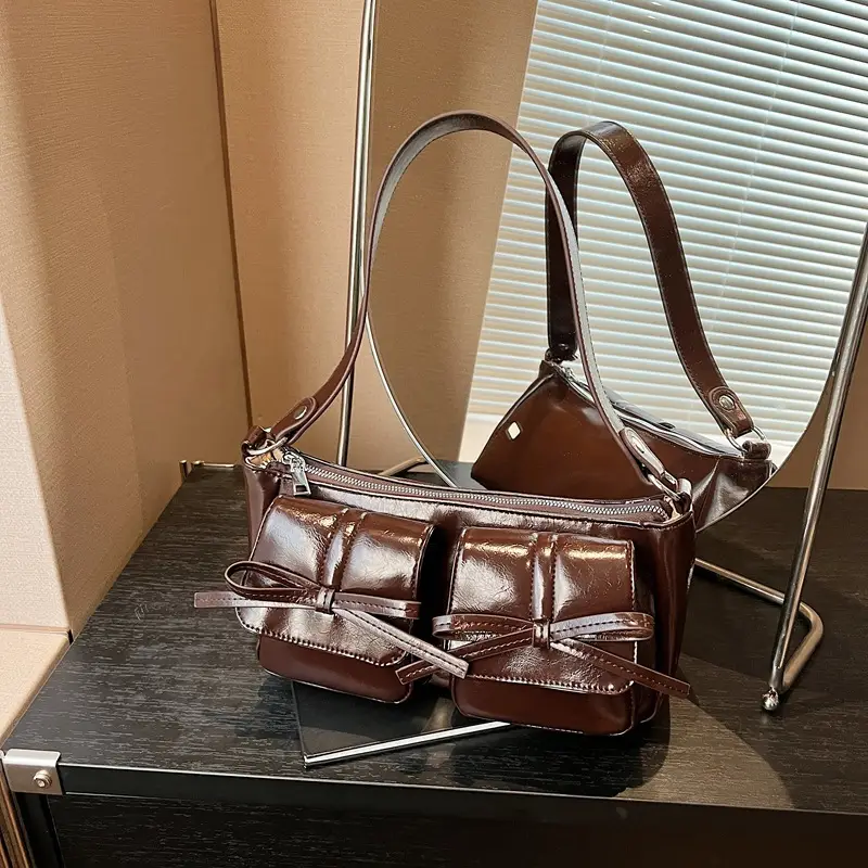Women's Brown Bow Shoulder Crossbody Bag 2024