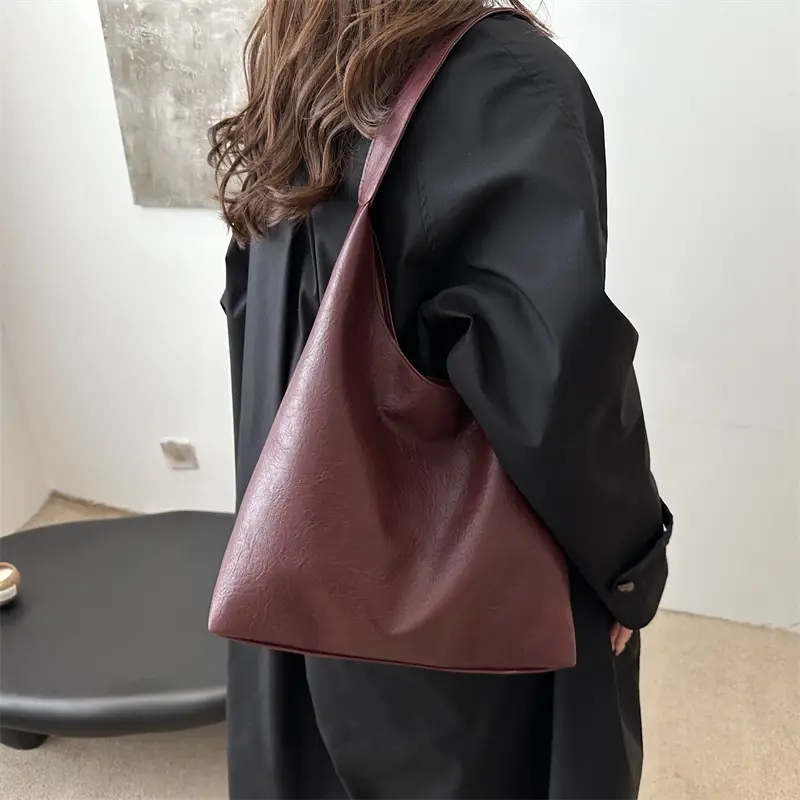 Brown Oily Leather Large Tote Bag - Image 7
