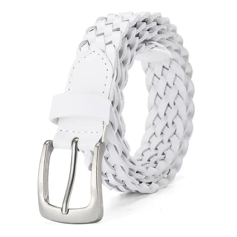 White Braid Men's Genuine Leather Belt - Image 3