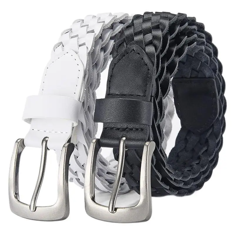 White Braid Men's Genuine Leather Belt - Image 7
