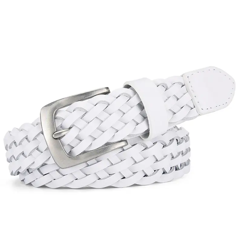 White Braid Men's Genuine Leather Belt - Image 2