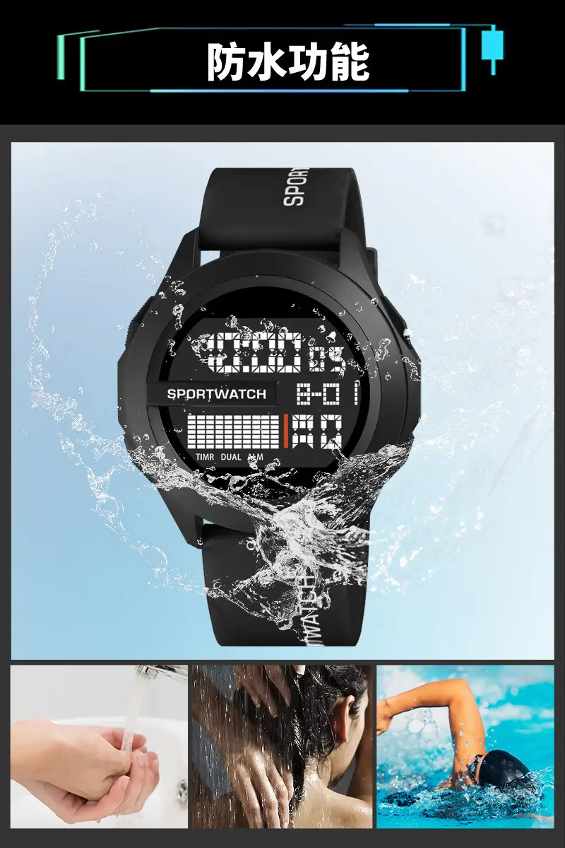Men's Blue Digital Sportwatch with Water Resistant Strap — feature 9