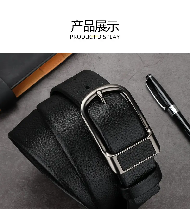 Men's Black Cowhide Belt with Silver Buckle — feature 10
