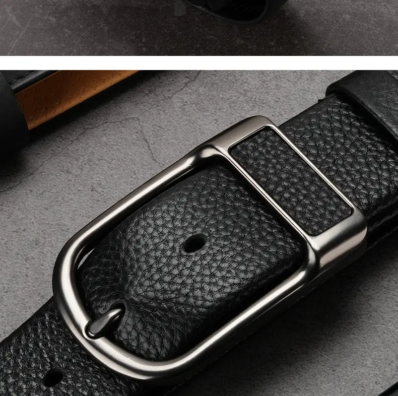 Men's Black Cowhide Belt with Silver Buckle — feature 11