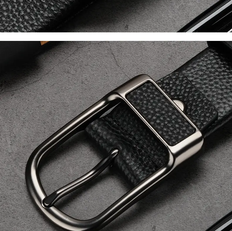 Men's Black Cowhide Belt with Silver Buckle — feature 12