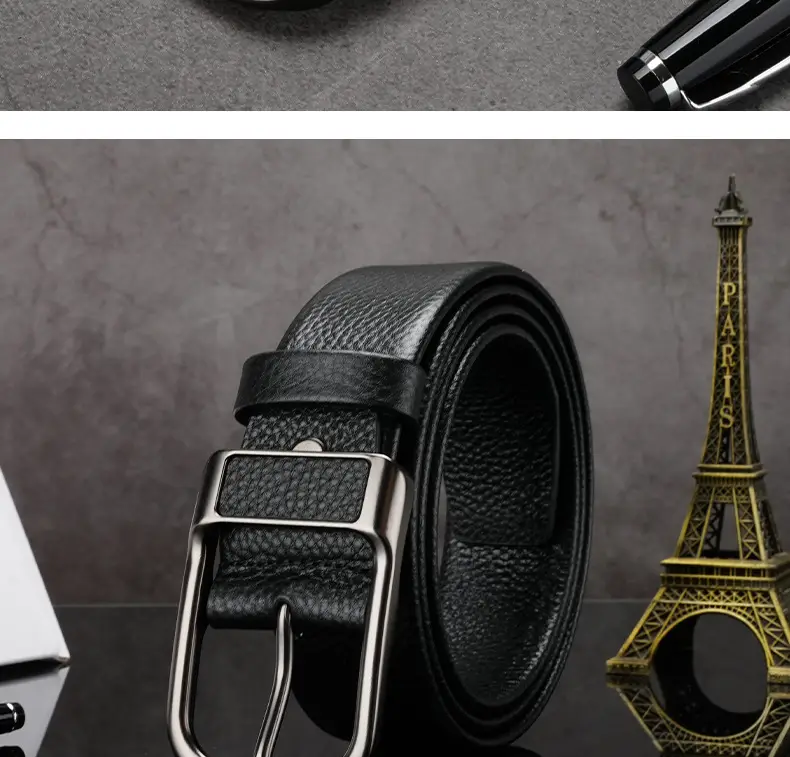 Men's Black Cowhide Belt with Silver Buckle — feature 13