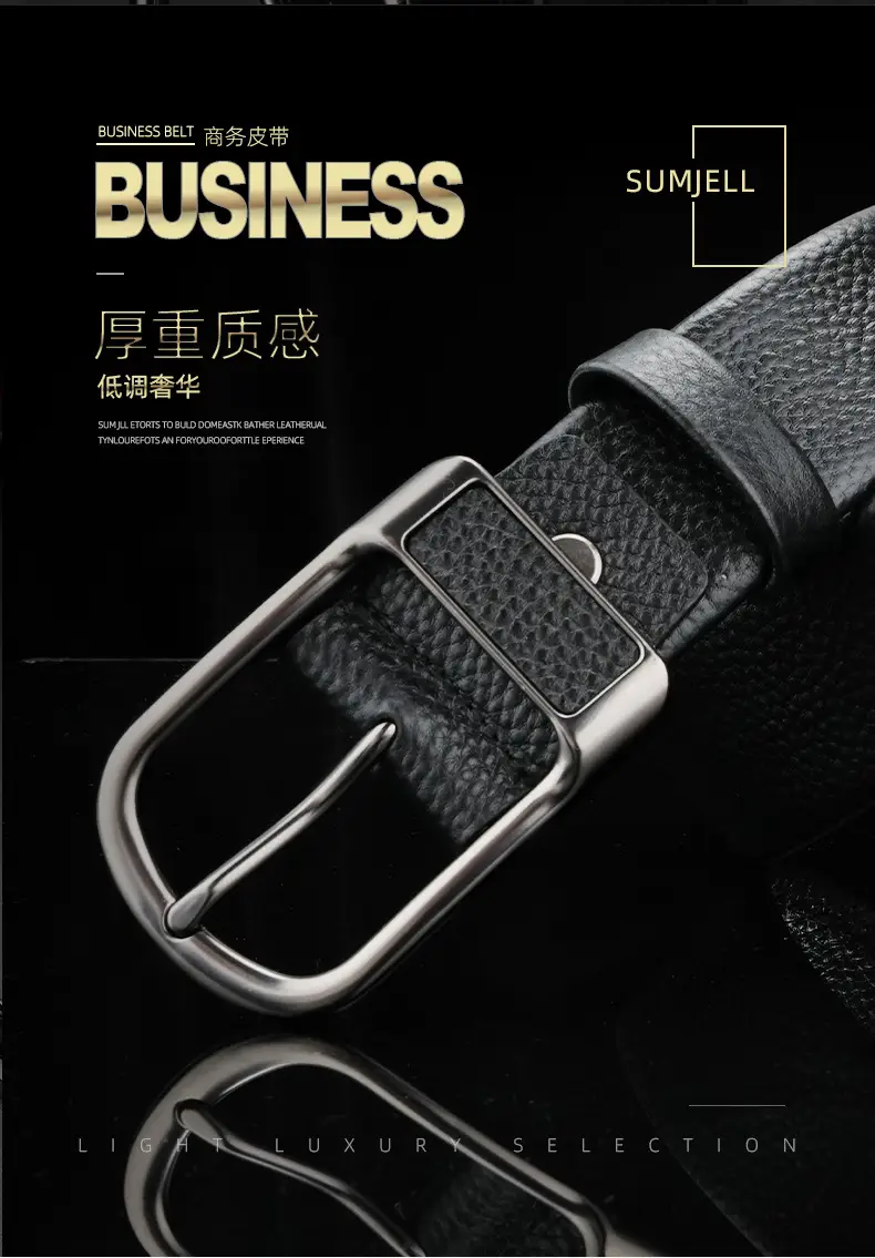 Men's Black Cowhide Belt with Silver Buckle — feature 2