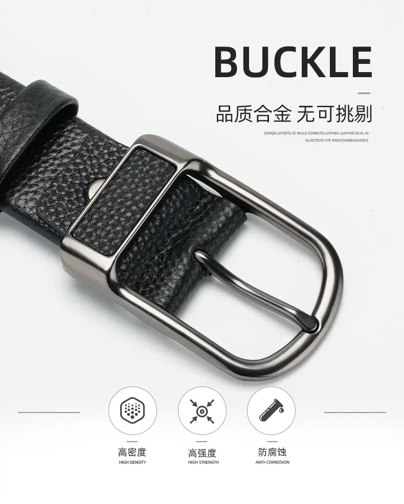 Men's Black Cowhide Belt with Silver Buckle — feature 3