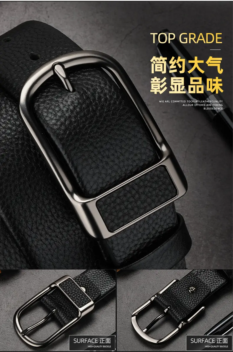 Men's Black Cowhide Belt with Silver Buckle — feature 4