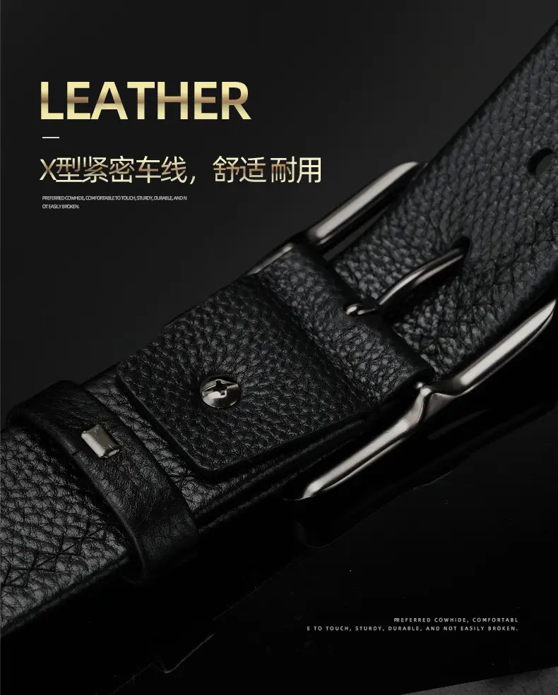 Men's Black Cowhide Belt with Silver Buckle — feature 6