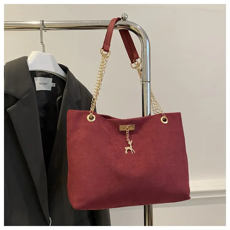 Vintage Textured Chain Shoulder Bag Women Brown 2024 Winter - Image 6