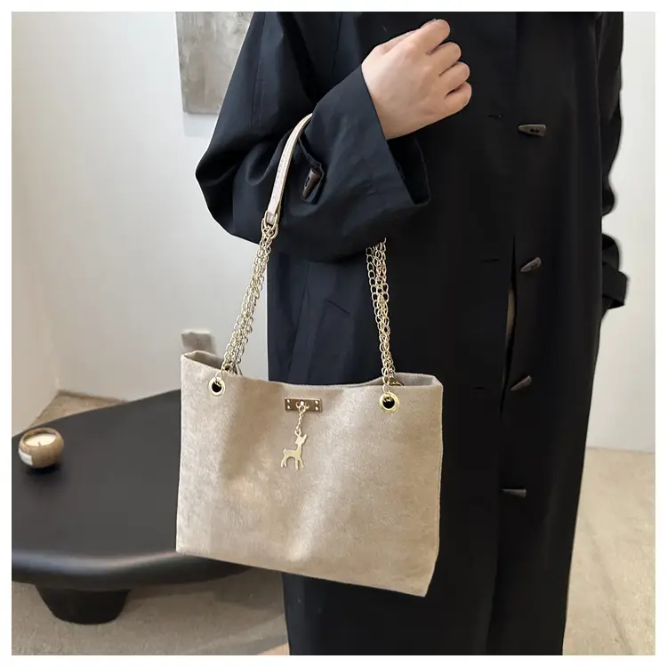 Vintage Textured Chain Shoulder Bag Women Brown 2024 Winter — feature 10