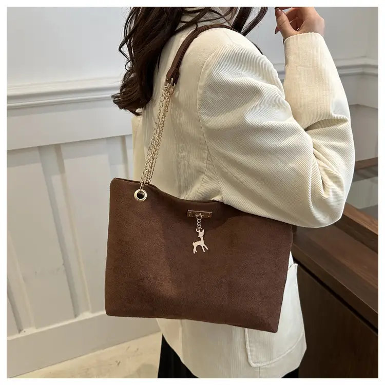 Vintage Textured Chain Shoulder Bag Women Brown 2024 Winter — feature 16