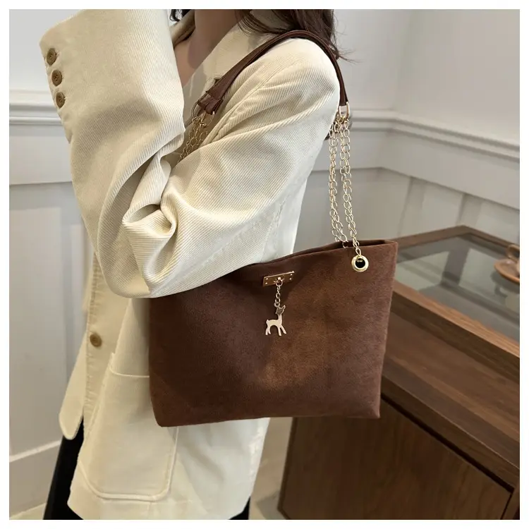 Vintage Textured Chain Shoulder Bag Women Brown 2024 Winter — feature 17
