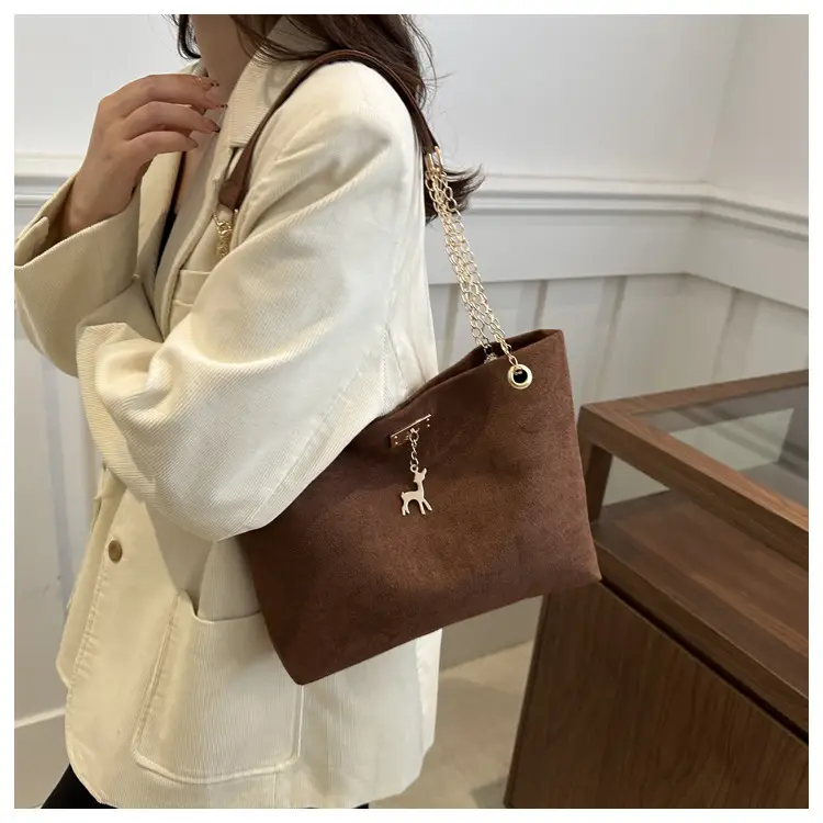 Vintage Textured Chain Shoulder Bag Women Brown 2024 Winter — feature 18