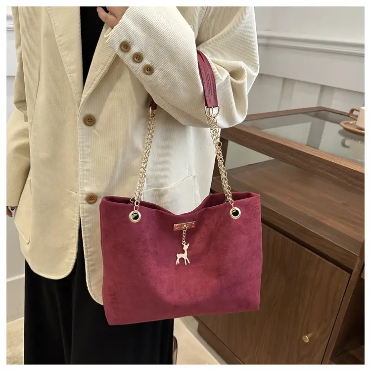Vintage Textured Chain Shoulder Bag Women Brown 2024 Winter — feature 19
