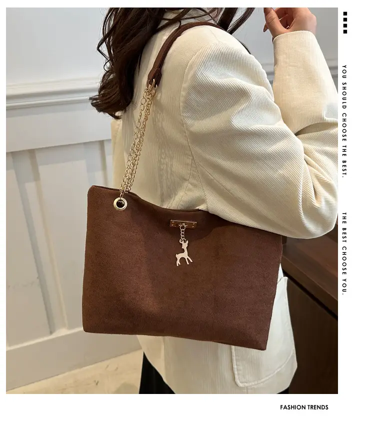 Vintage Textured Chain Shoulder Bag Women Brown 2024 Winter — feature 2