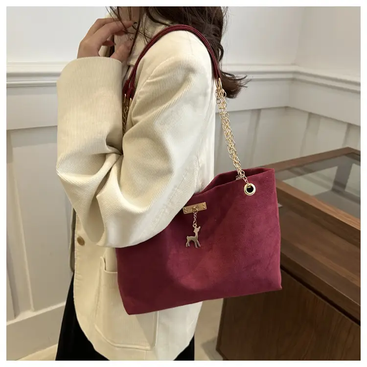 Vintage Textured Chain Shoulder Bag Women Brown 2024 Winter — feature 21