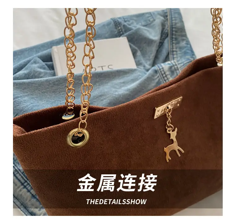 Vintage Textured Chain Shoulder Bag Women Brown 2024 Winter — feature 6
