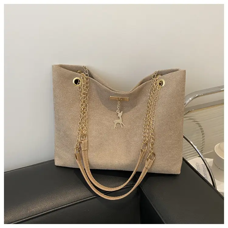 Vintage Textured Chain Shoulder Bag Women Brown 2024 Winter - Image 4