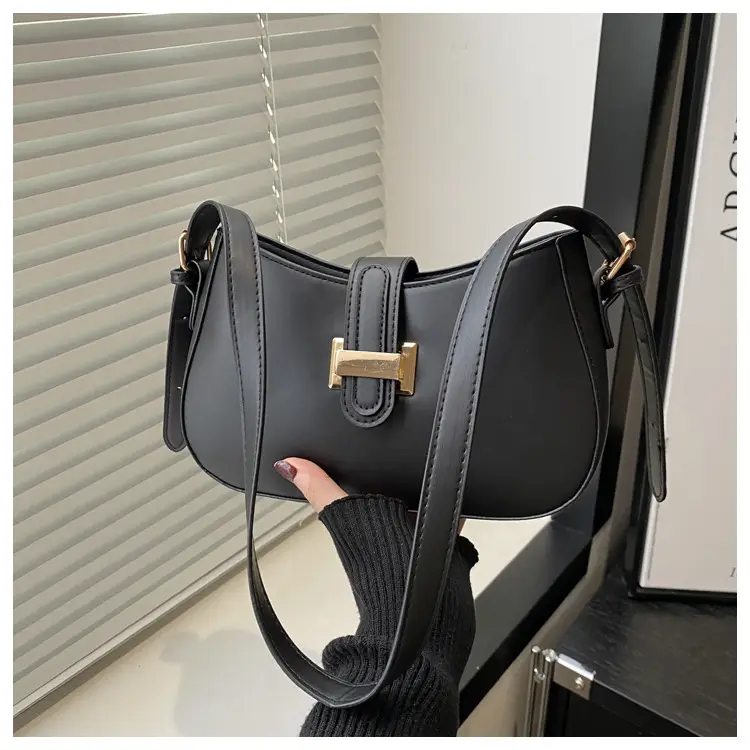 Black Women's Crossbody Bag with Gold Logo - Image 7