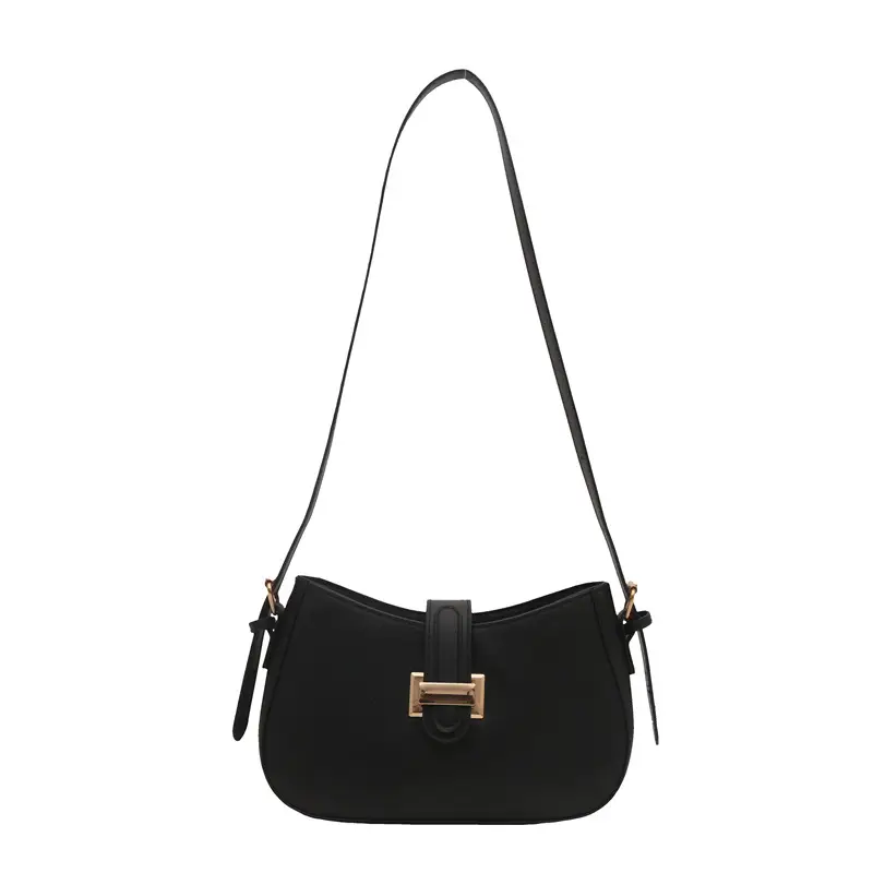 Black Women's Crossbody Bag with Gold Logo - Image 2