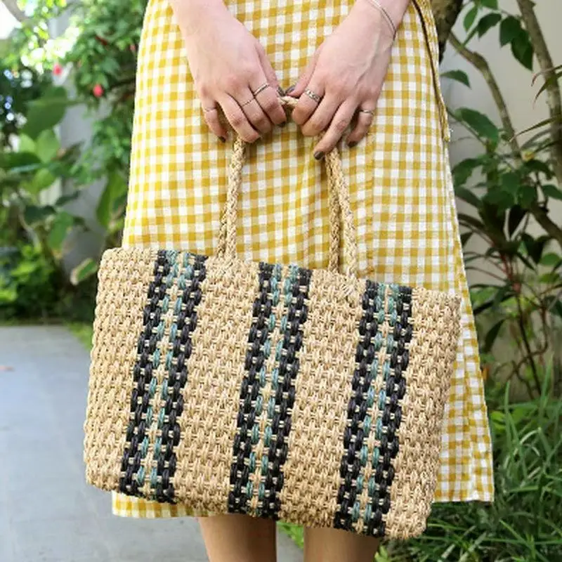 Handwoven Straw Bag with Red Blue Beads for Women - Image 4