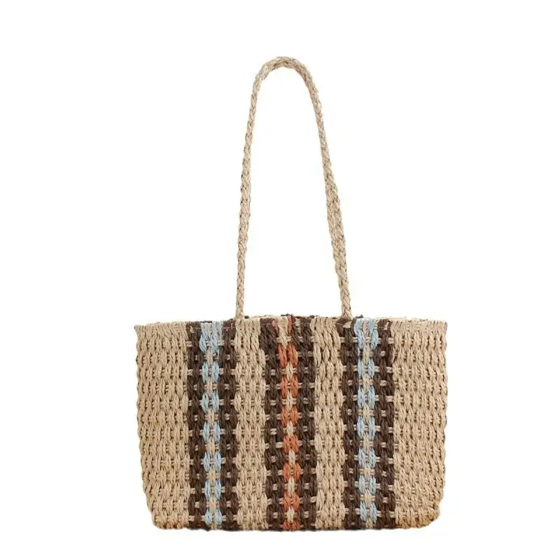 Handwoven Straw Bag with Red Blue Beads for Women - Image 7