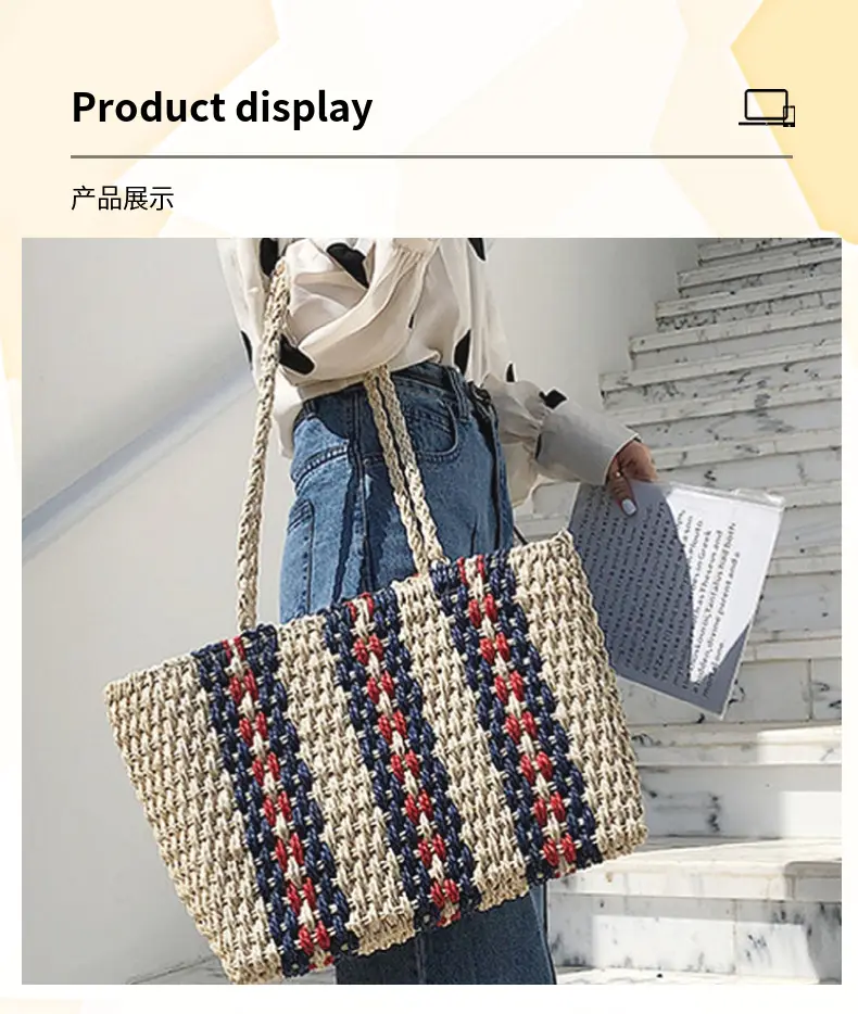 Handwoven Straw Bag with Red Blue Beads for Women — feature 5