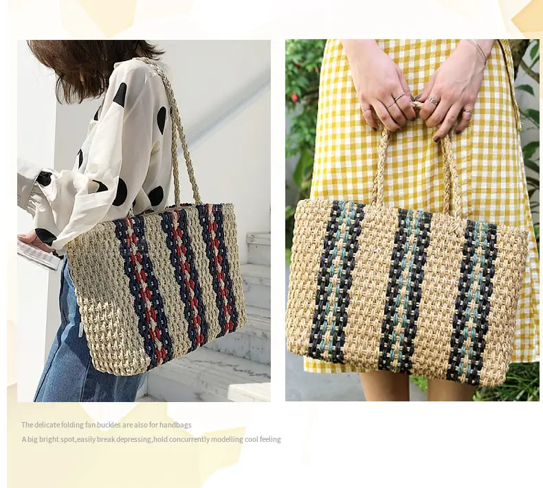 Handwoven Straw Bag with Red Blue Beads for Women — feature 6