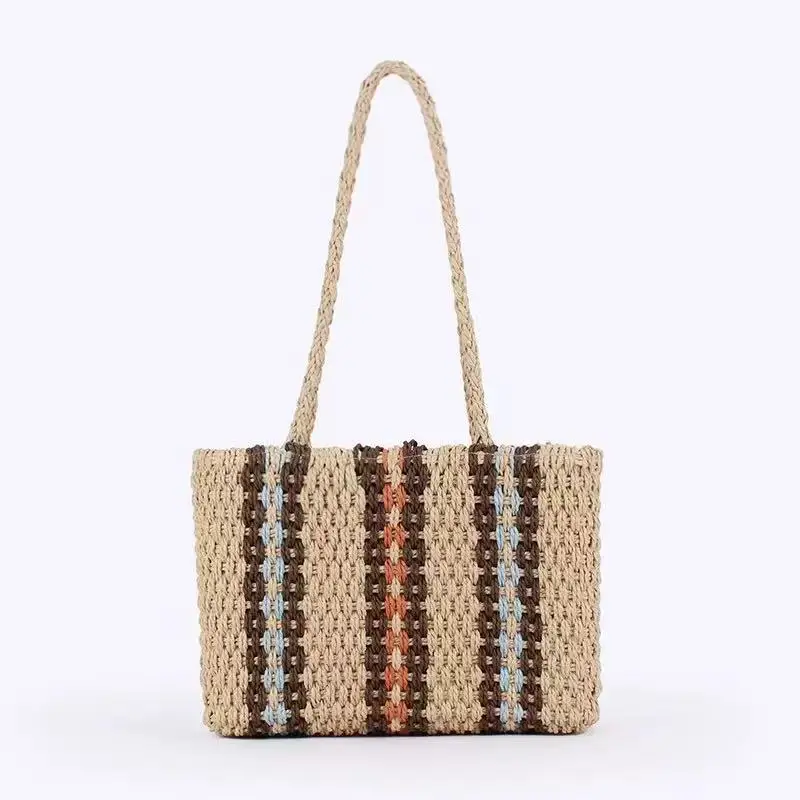 Handwoven Straw Bag with Red Blue Beads for Women - Image 2