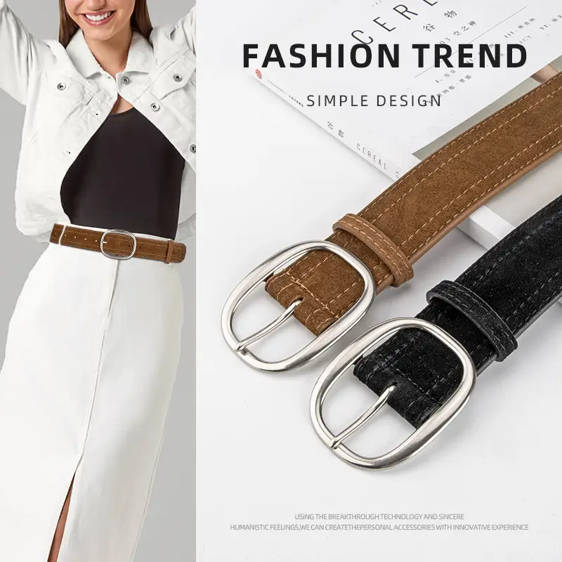 Women's Vintage Belt with Round Buckle & Anti-Velvet Leather