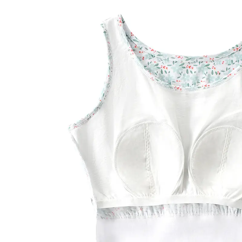 Elderly Women's Cotton Cardigan Vest with Built-In Bra Pads, Anti-Bump, Suitable for Middle-Aged and Elderly, Summer Base Layer Underwear
