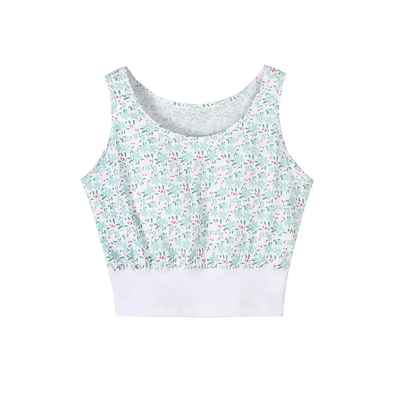 Elderly Women's Cotton Cardigan Vest with Built-In Bra Pads, Anti-Bump, Suitable for Middle-Aged and Elderly, Summer Base Layer Underwear