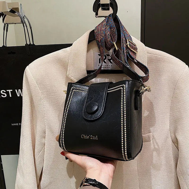 Black Women's Crossbody Shoulder Bag with Studded Design - Image 8