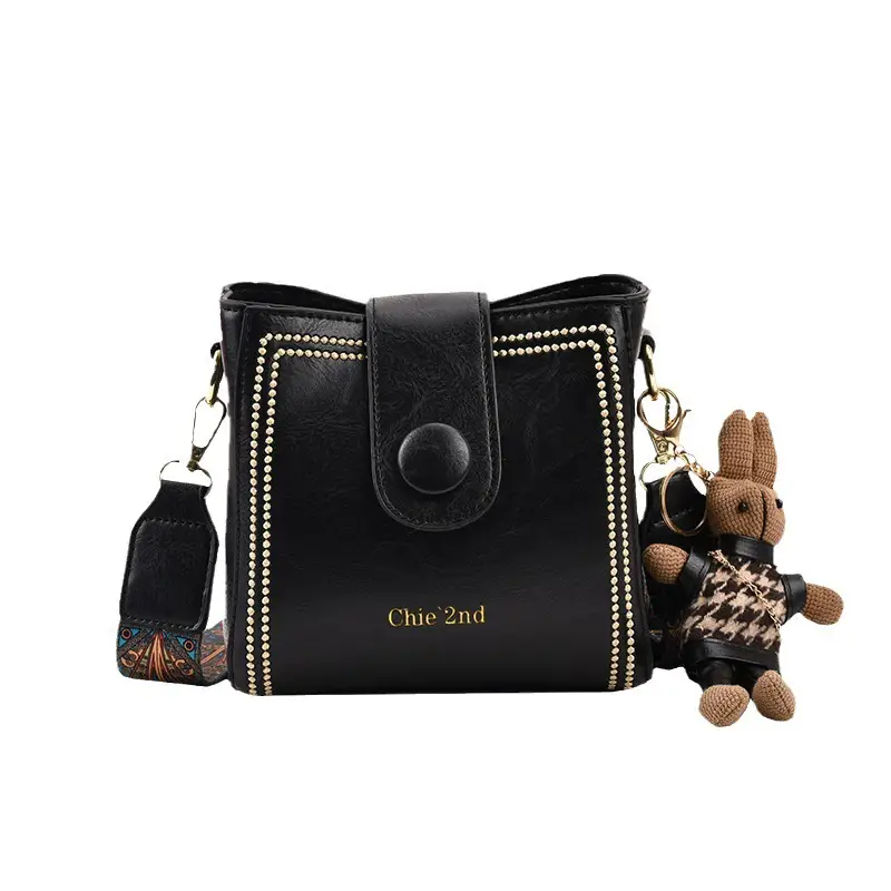 Black Women's Crossbody Shoulder Bag with Studded Design - Image 9
