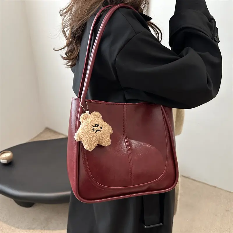 2025 Winter Textured Shoulder Tote Bag with Flower Decor - Image 5
