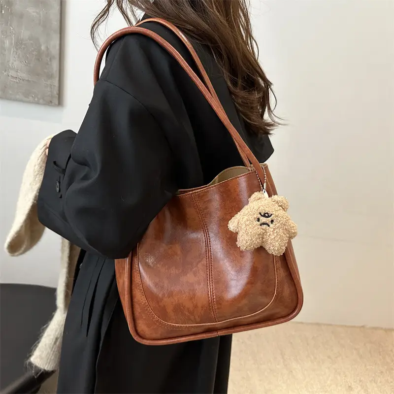 2025 Winter Textured Shoulder Tote Bag with Flower Decor - Image 7
