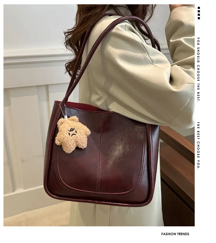 2025 Winter Textured Shoulder Tote Bag with Flower Decor — feature 2