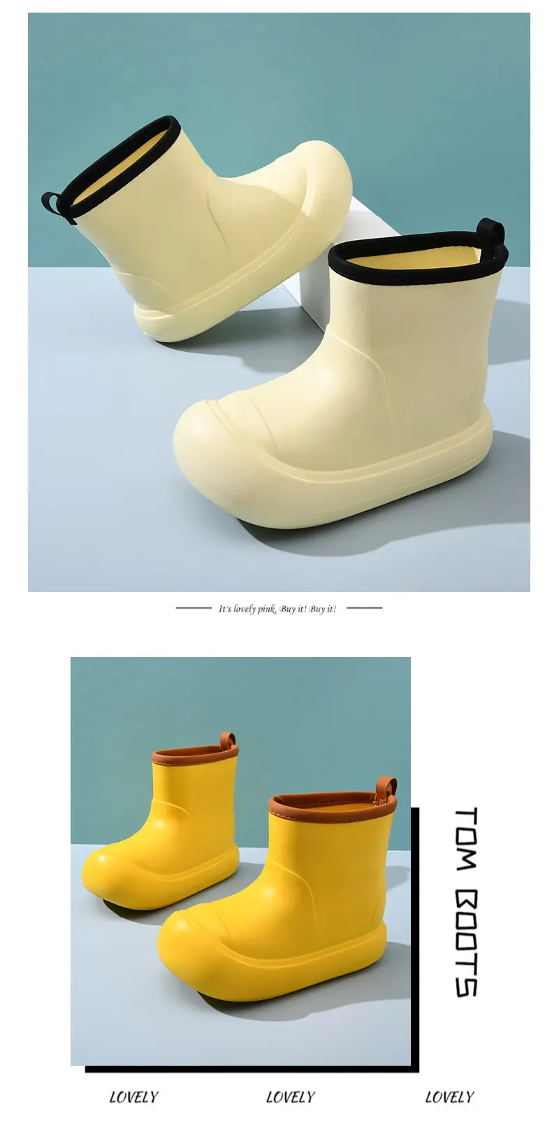 Cute mid-barrel rain shoes women's thick-soled non-slip outer wear rain boots for all seasons wear-resistant EVA waterproof high-grade water shoes — feature 12