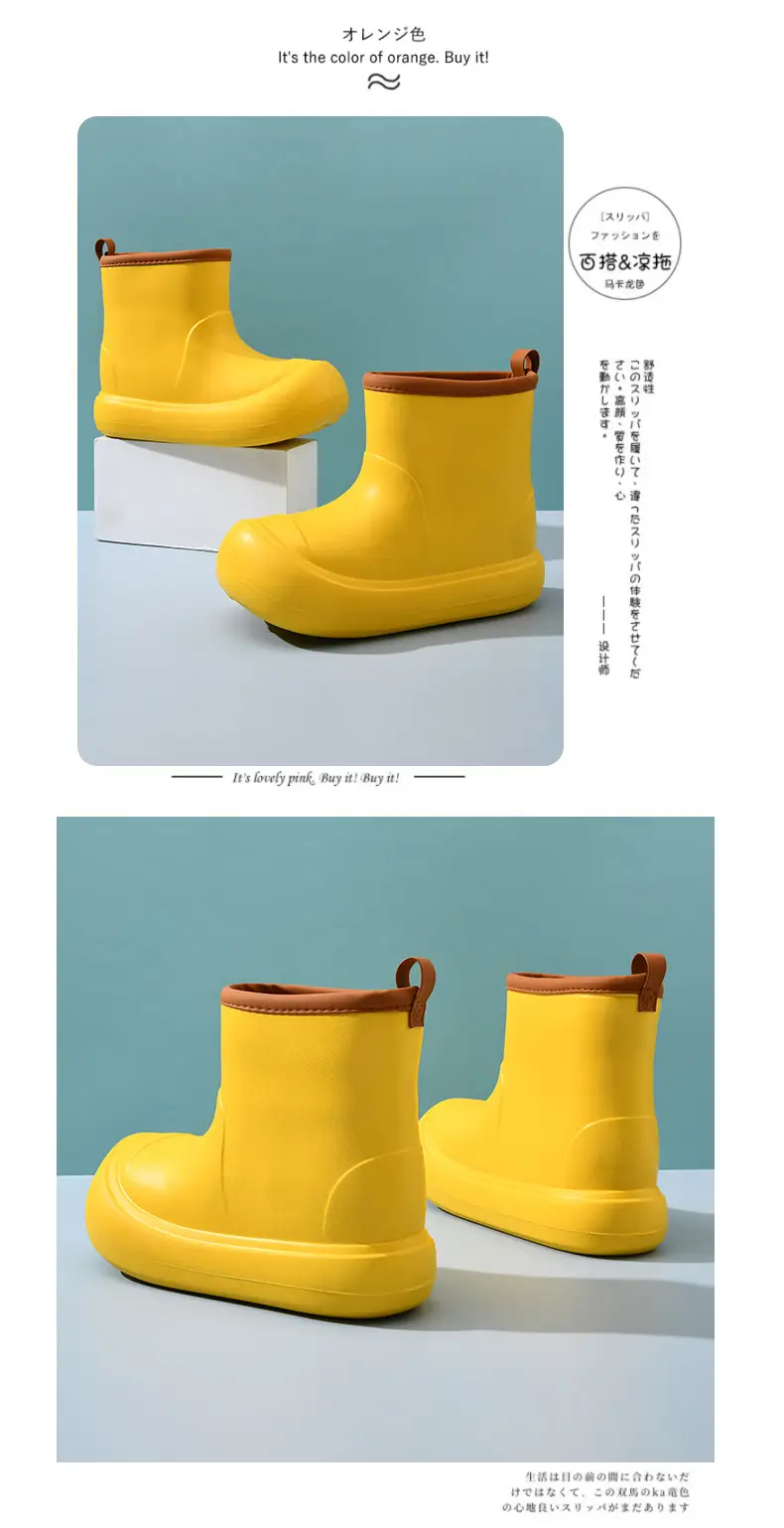 Cute mid-barrel rain shoes women's thick-soled non-slip outer wear rain boots for all seasons wear-resistant EVA waterproof high-grade water shoes — feature 13