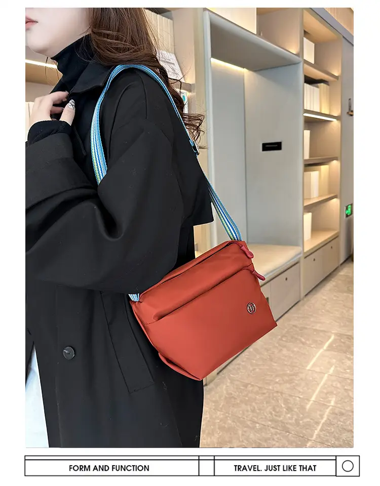 Women's Beige Nylon Shoulder Bag with Striped Strap — feature 12