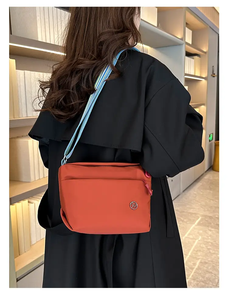 Women's Beige Nylon Shoulder Bag with Striped Strap — feature 13